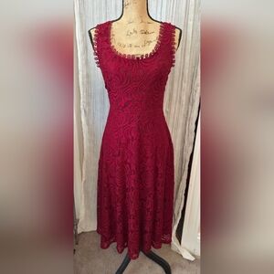 Francesca's Collections Deep Red Lace Midi Dress
